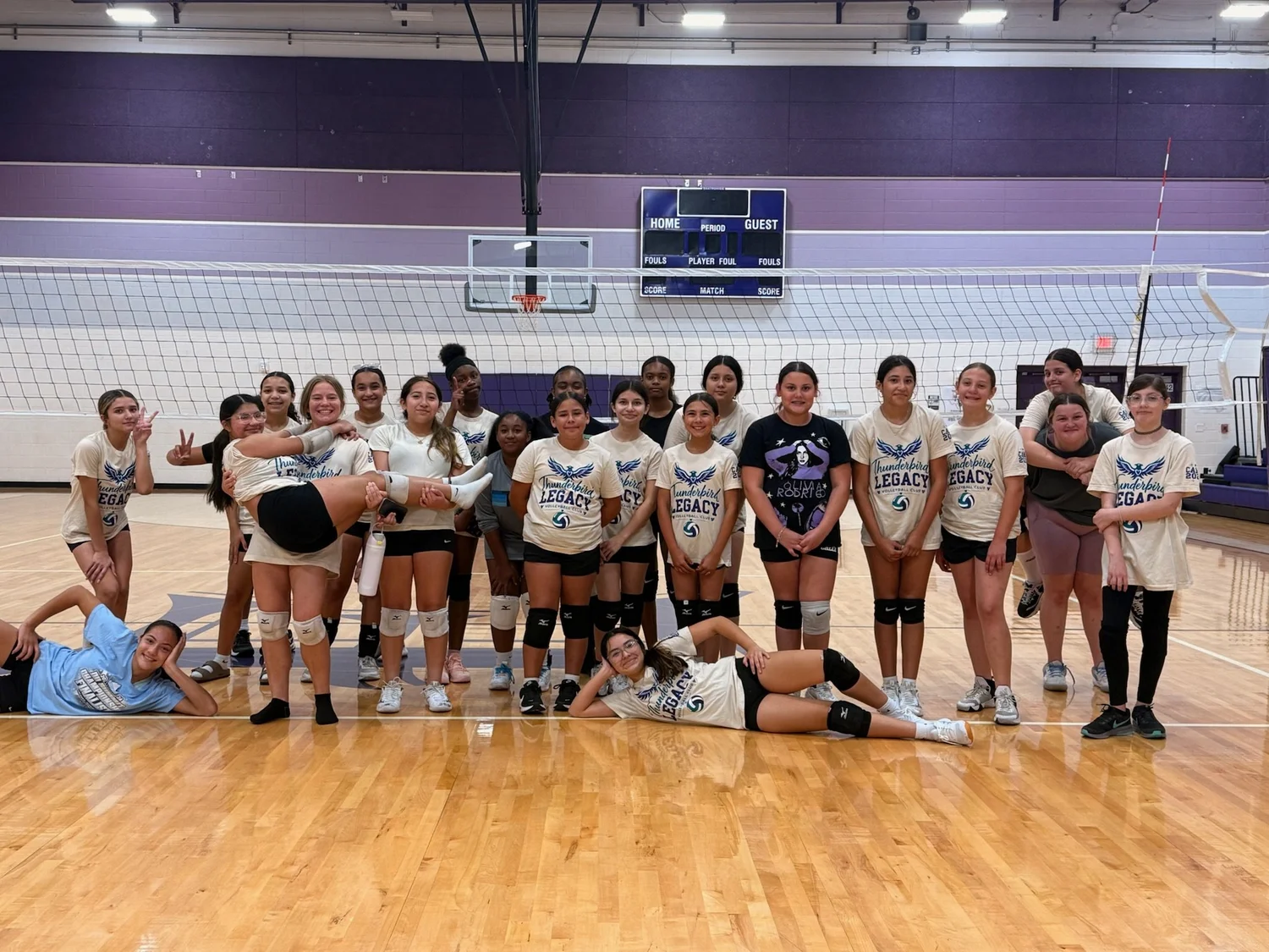 Athletes posing together at Thunderbird Legacy Volleyball Club’s first camp.