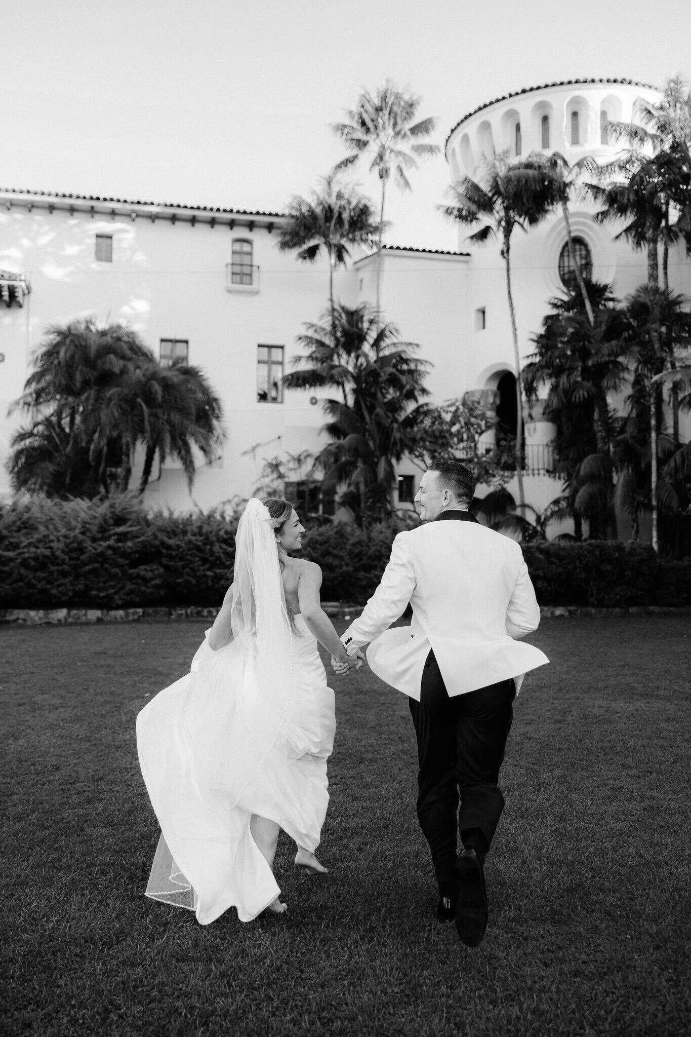 Bride and Groom running away