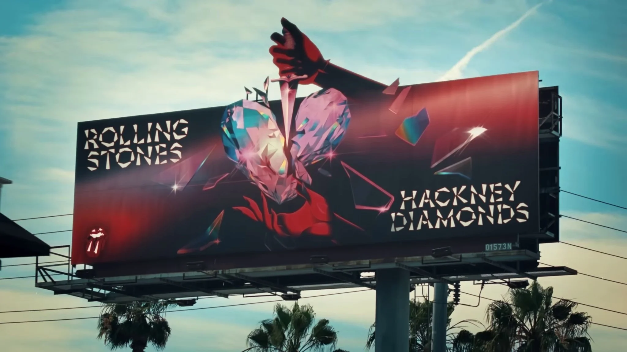 Rolling Stones Hackney Diamonds album campaign billboard on Sunset Boulevard Los Angeles 2023