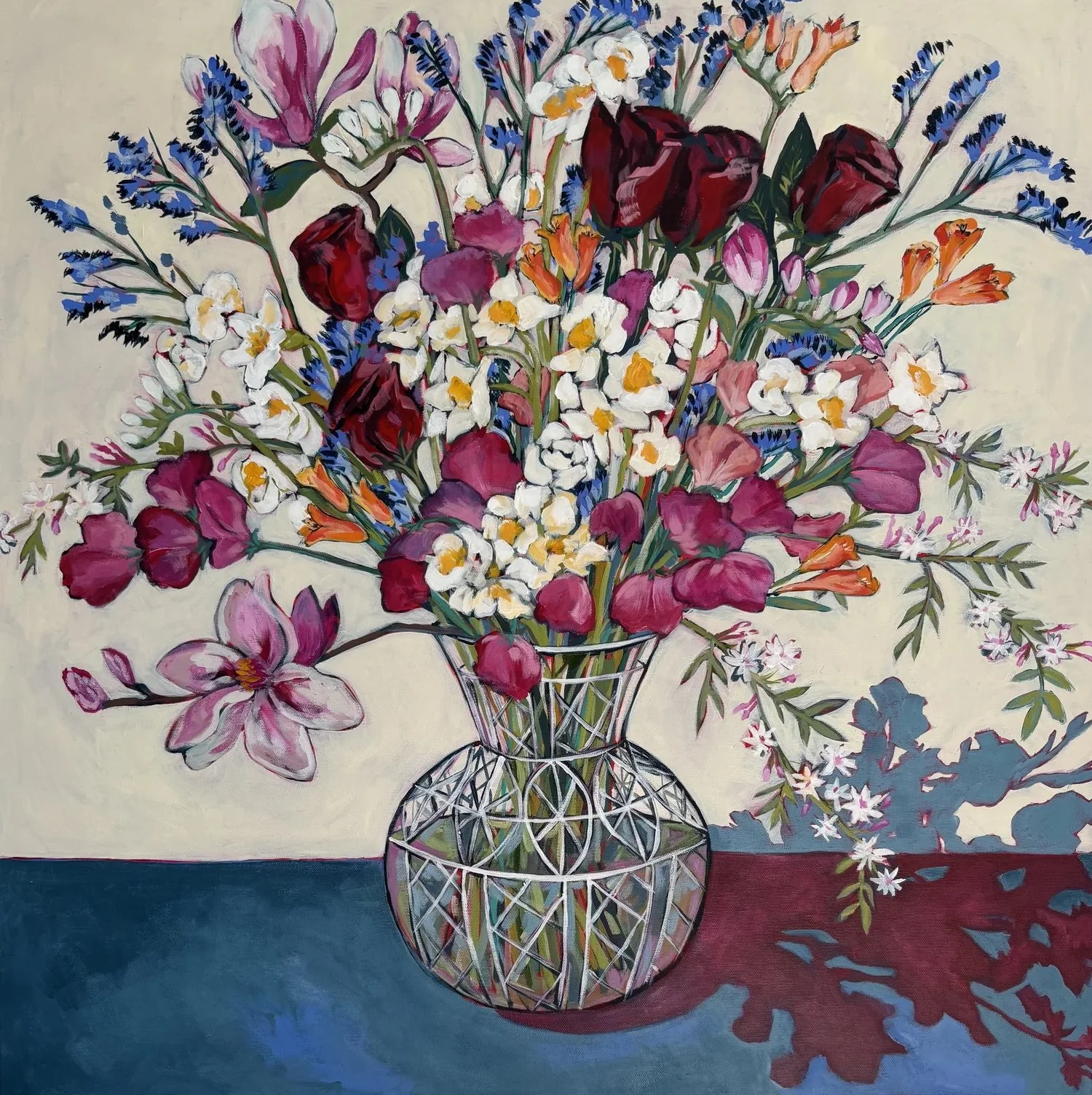 Katrina Collins, Spring Flowers, acrylic on canvas, 76cm x 76cm.