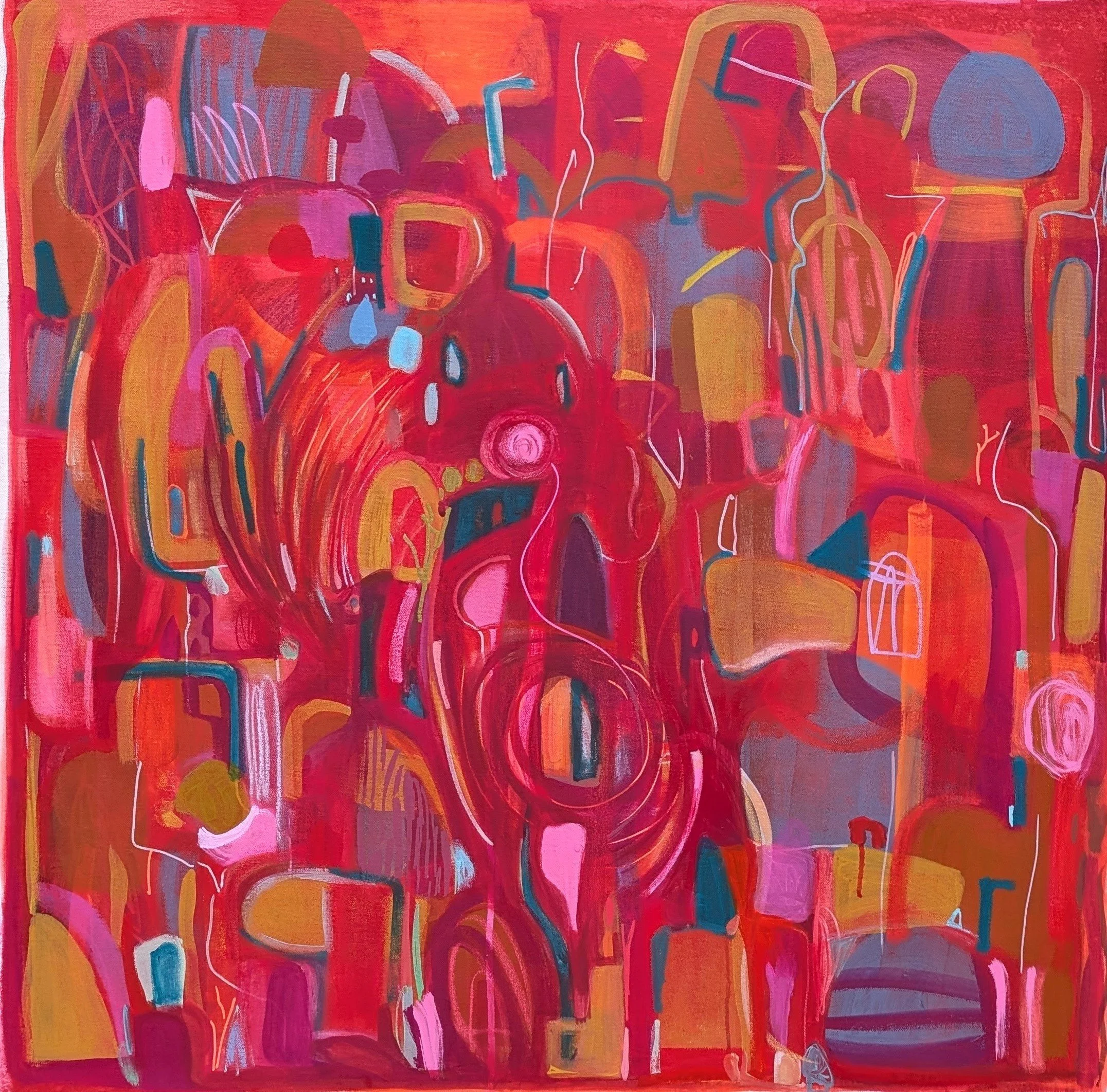 Suzannah Jones, And the Willy Willy Carried It All Away, mixed media on canvas, 90cm x 90cm.