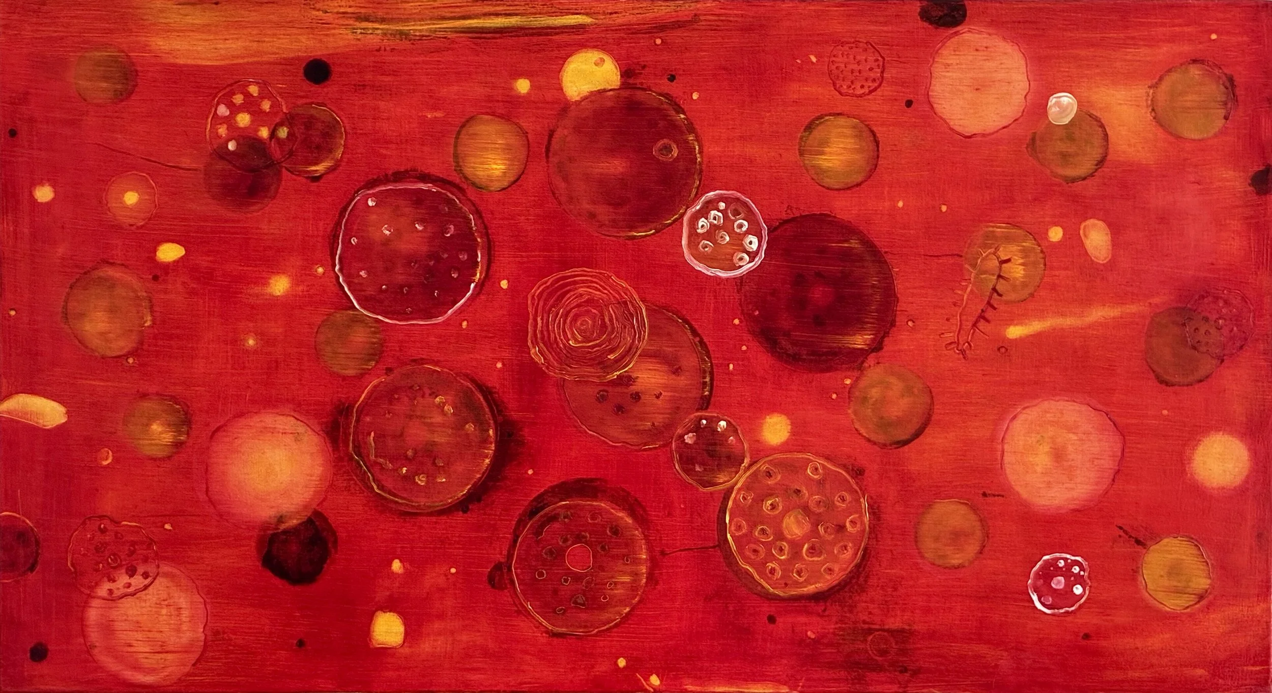 Malcolm Harding, Red Congregation, 2025, oil on canvas, 55x100cm.