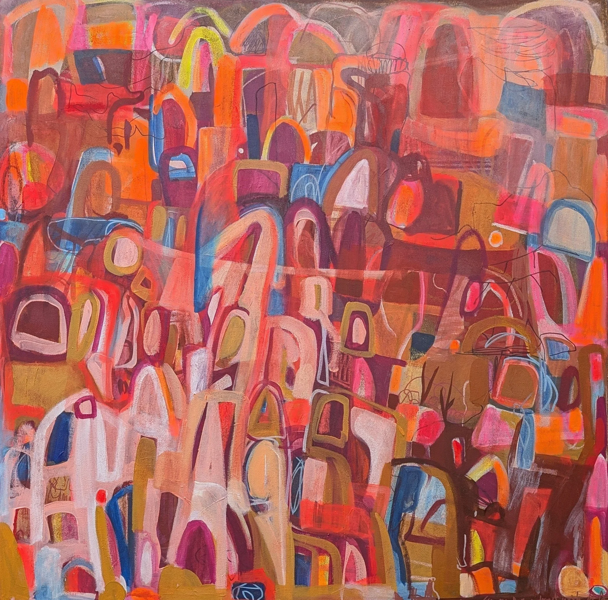 Suzannah Jones, Fragments of a desert wish, 2026, mixed media on canvas, 100cm x 100cm.