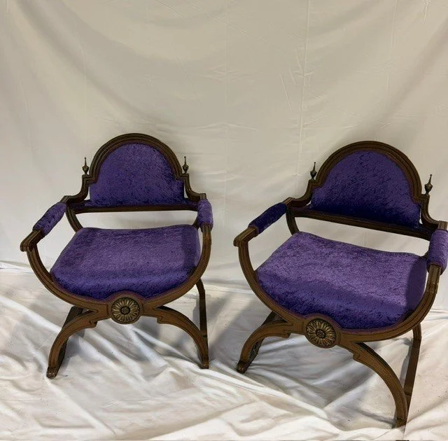 5 Purple Velvet Curule Chairs - Pair.jpg
