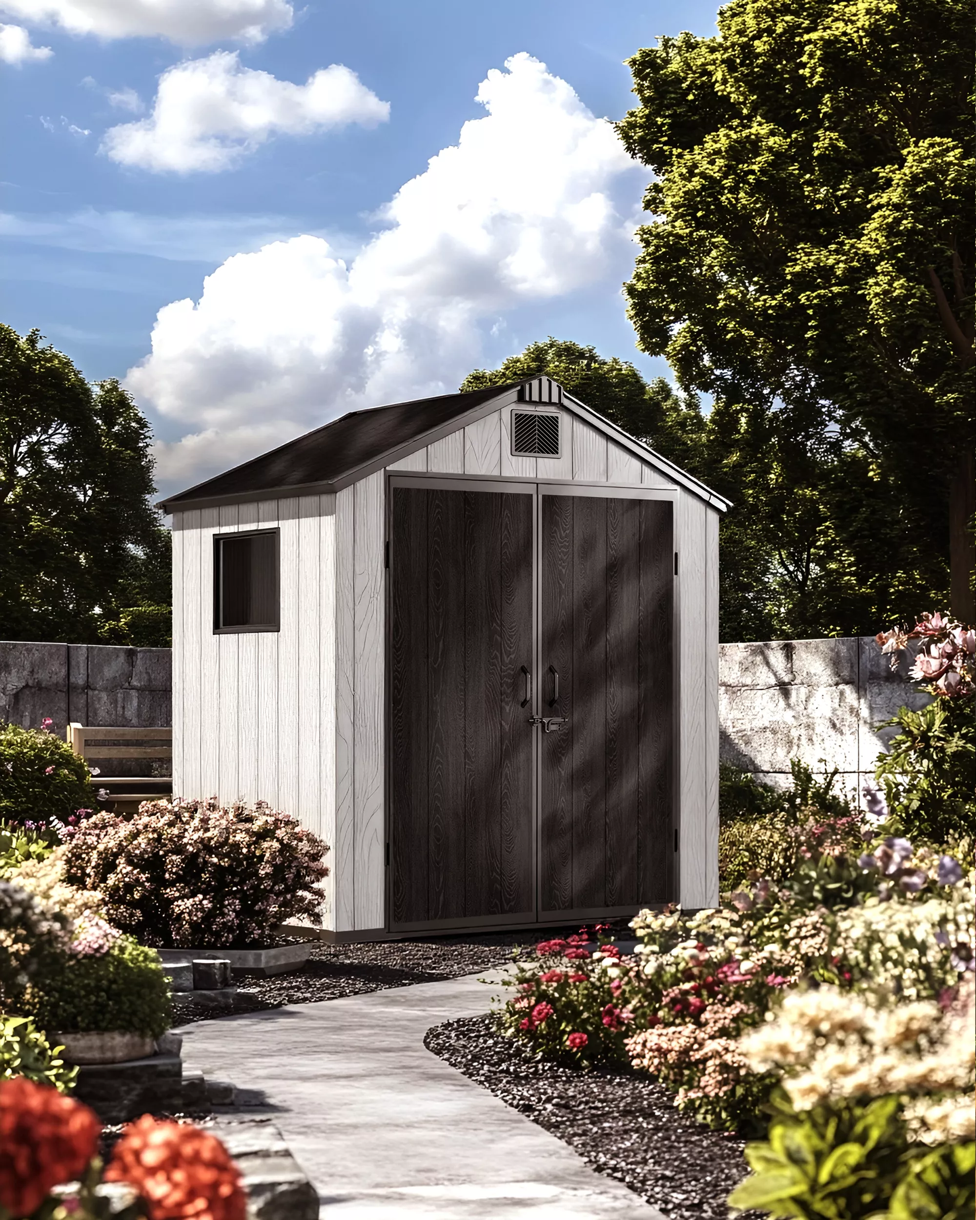 6x4 FT Resin Storage Shed Outdoor – Weatherproof Garden Storage Shed with Double Doors & Apex Roof