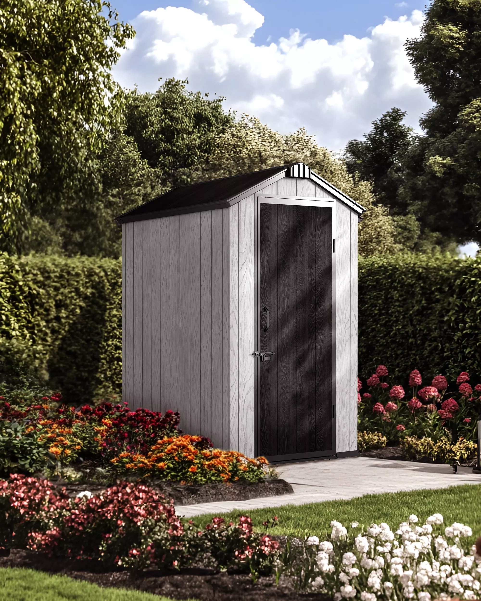 4x6 FT Resin Storage Shed Outdoor – Weatherproof Garden Storage Shed with Window, Lockable Door & Apex Roof