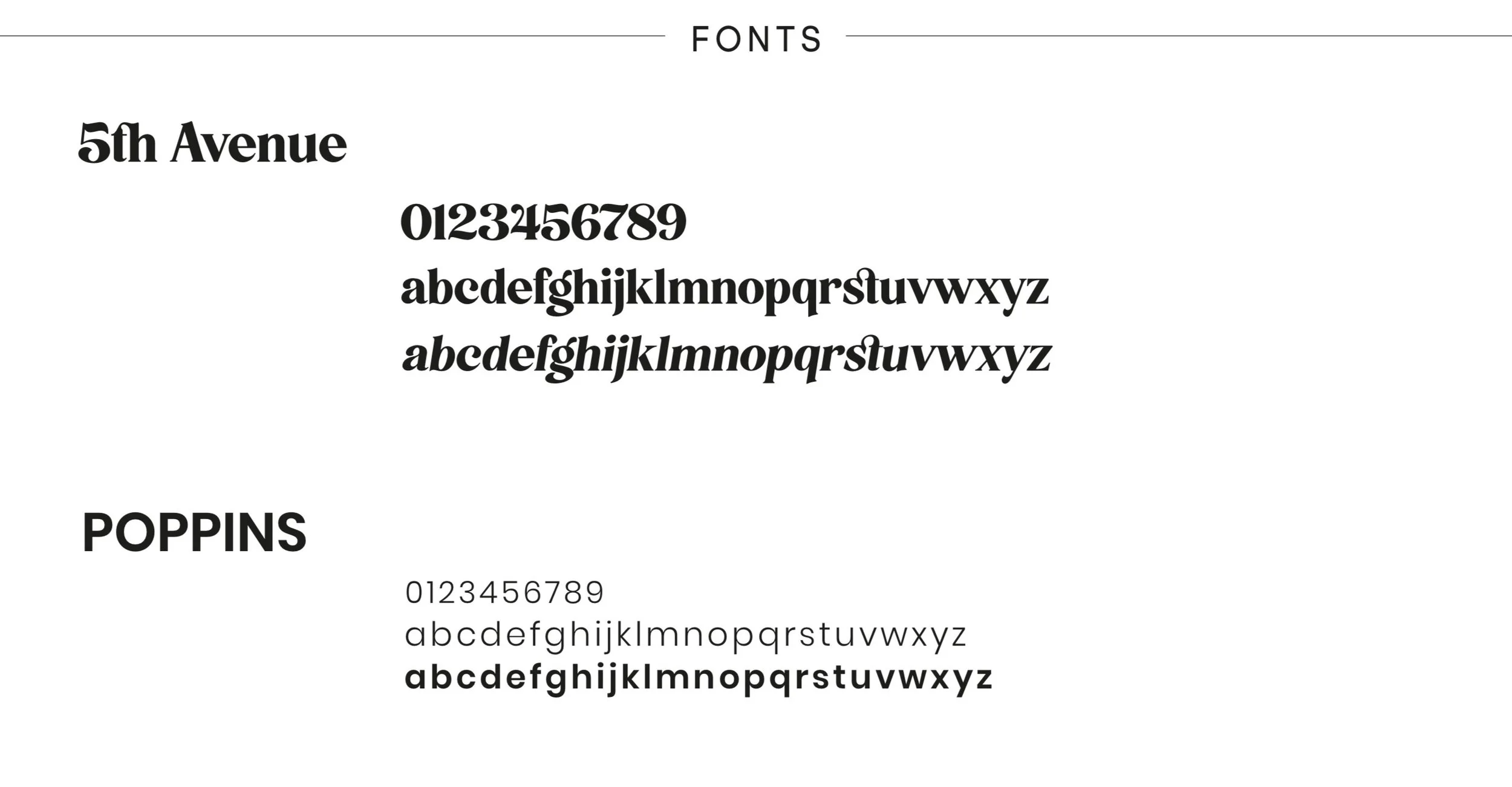 Sample text displaying various font styles, sizes, and weights including bold and italic styles, with labels 'FONTS' and 'POPPINS' at the top and bottom of the display.