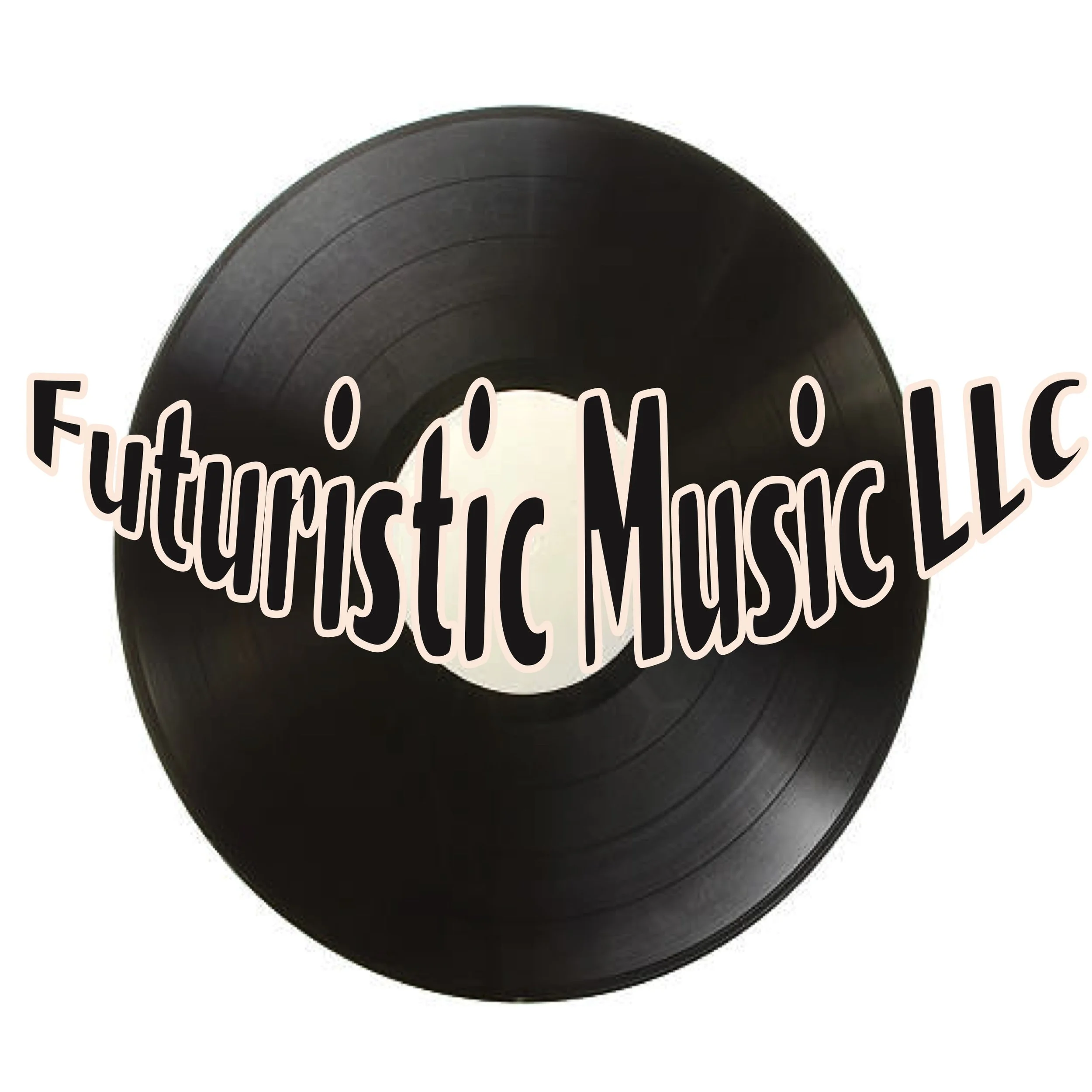 A black vinyl record with the text 'Futuristic Music LLC' written across it in stylized font.