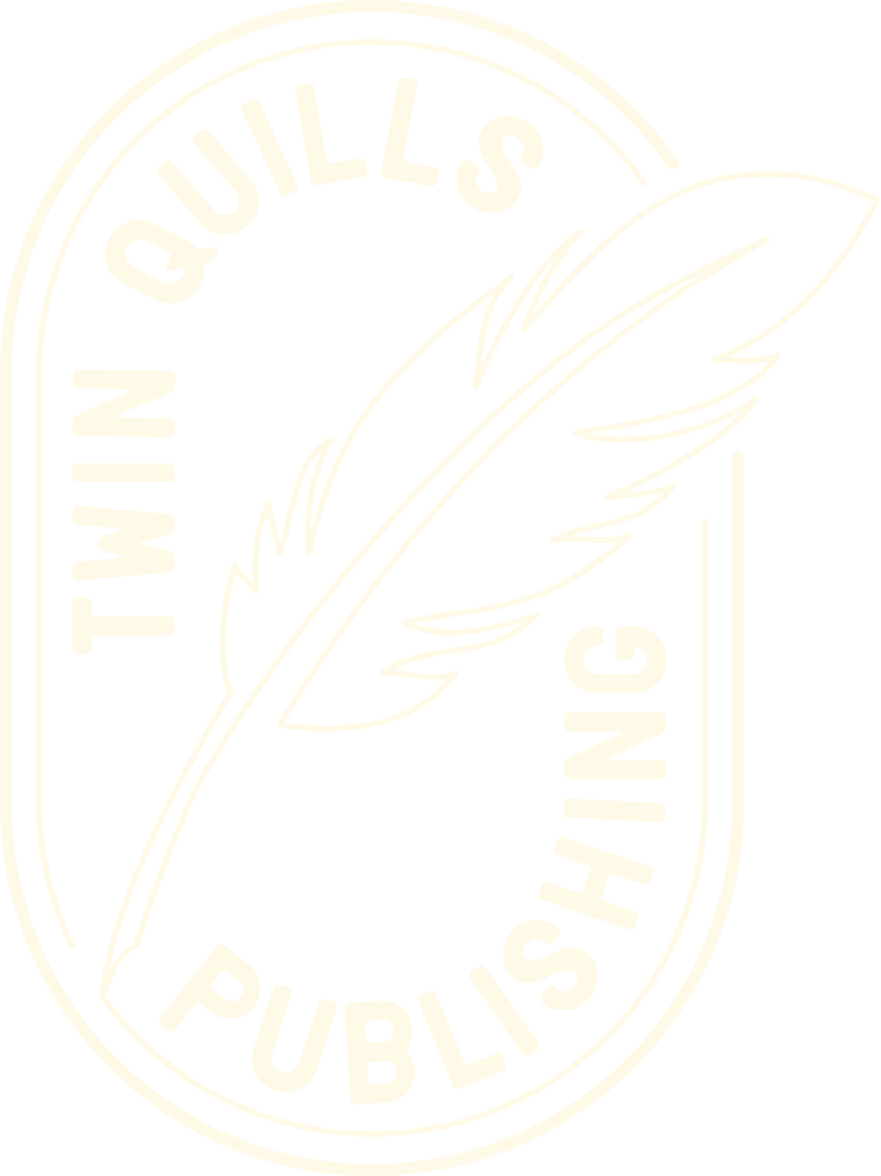 Logo with a feather design surrounded by text that reads "TWIN QUILLS PUBLISHING" in a circular arrangement.