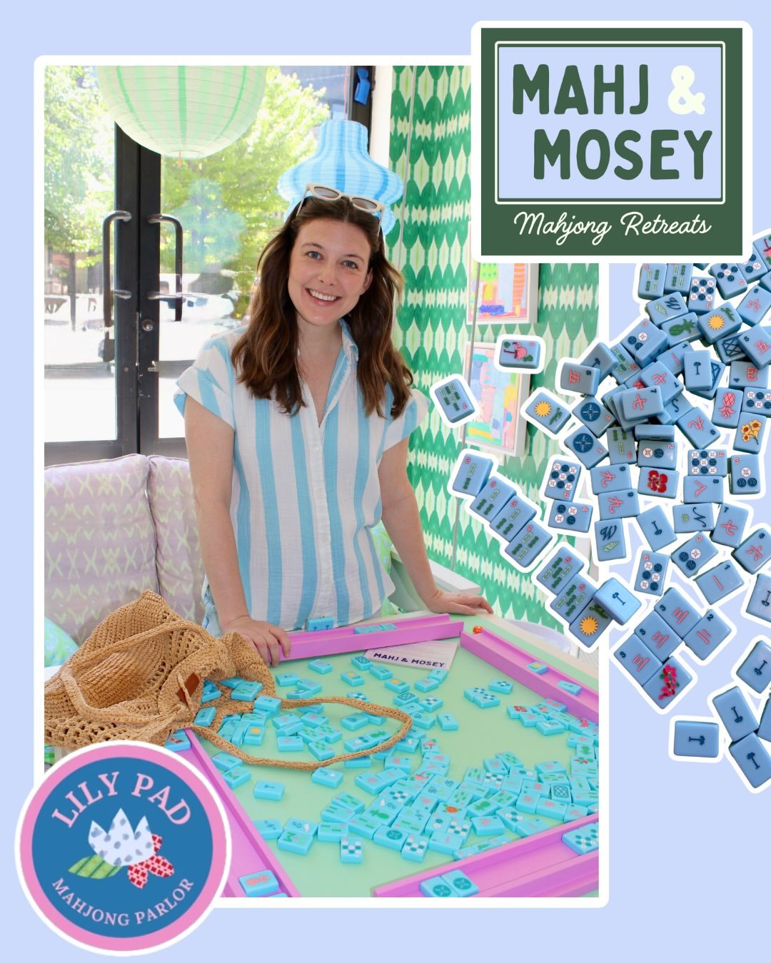 A little story about how we got here. Swipe to see how a mom, a daughter, and a shared love of mahjong and travel turned into Mahj &amp; Mosey.

It started with Anna teaching Emily to play, squeezed-in games during family visits, and begging everyone