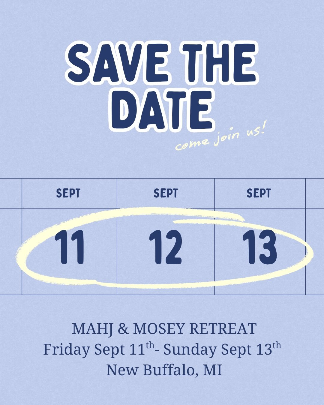 We&rsquo;re Moseying to.... New Buffalo, MI this September! 

Join us for a weekend of Mahjong, local meals, and making new memories together. We&rsquo;ve finalized our plans and couldn&rsquo;t wait to share!

New Buffalo is one of our favorite desti