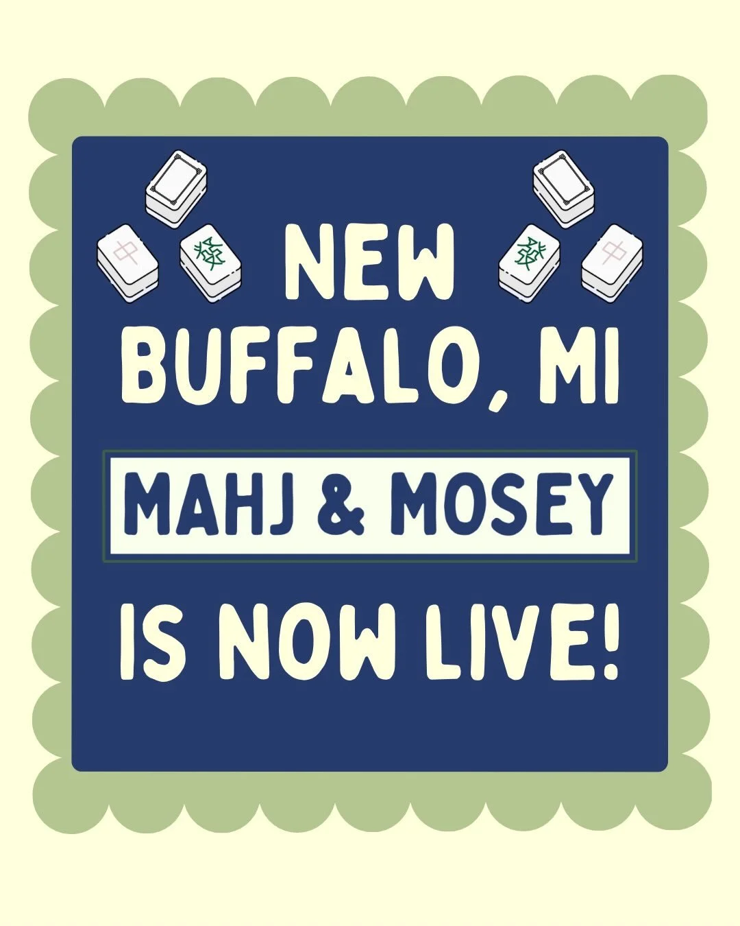 Mosey with us to New Buffalo! Our first retreat is LIVE and open to all Mahjong lovers. Nearly half the spots were claimed in Presale!

September 11th-13th in New Buffalo, Michigan. Harbor views, daily mahjong, shared meals, and an afternoon to &ldqu