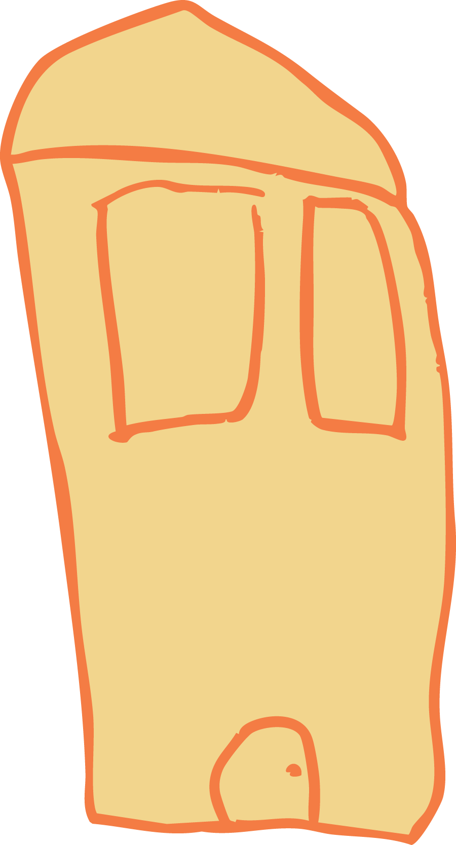 Drawing of a slice of bread with three rectangular slices of cheese on top.