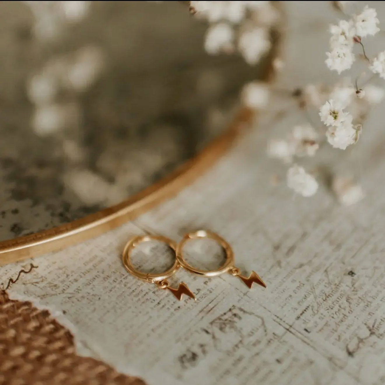 Gold Lightning Bolt Hoops