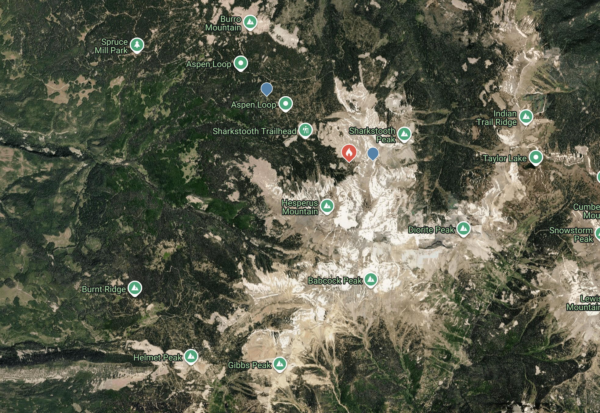 Screenshot of a satellite map of the La Plata mountains