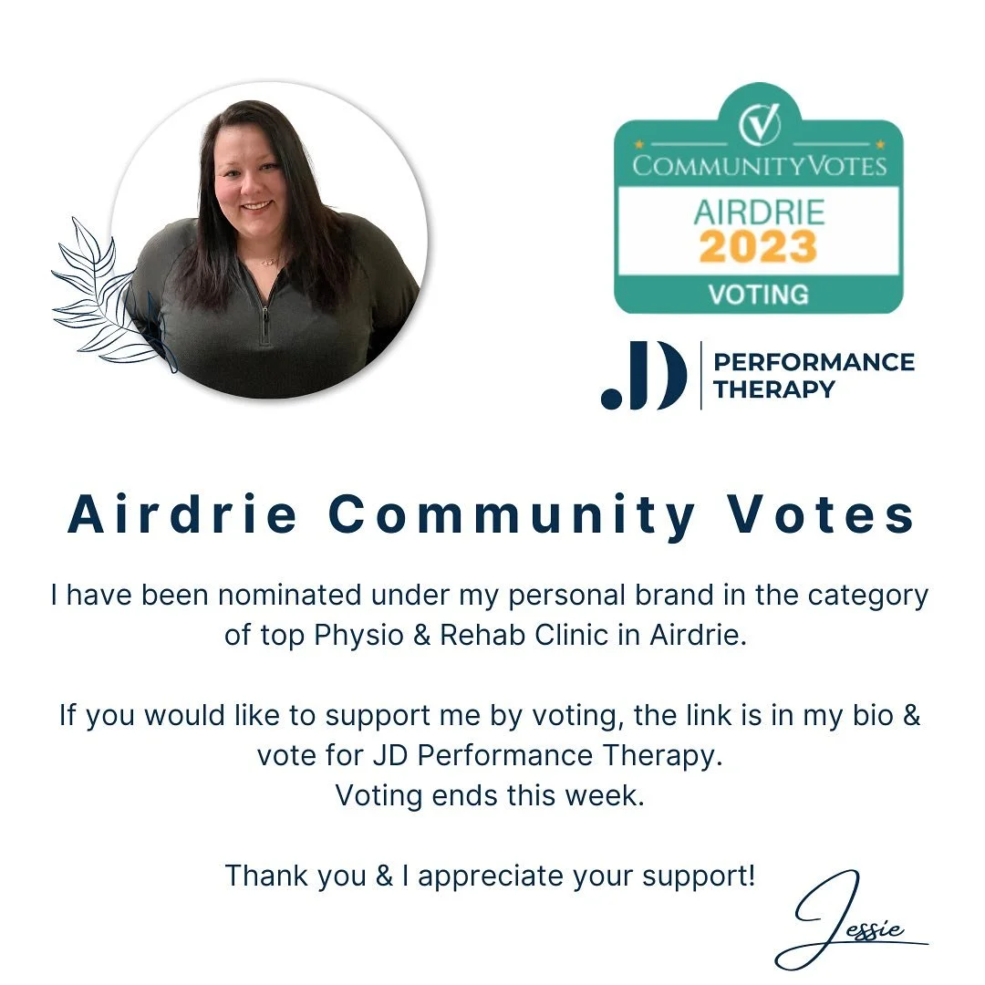 I have been nominated under my personal brand in the category of top Physio &amp; Rehab Clinic in Airdrie. 

If you would like to support me by voting, the link is in my story and bio. Once there, vote for JD Performance Therapy.

Voting ends this we