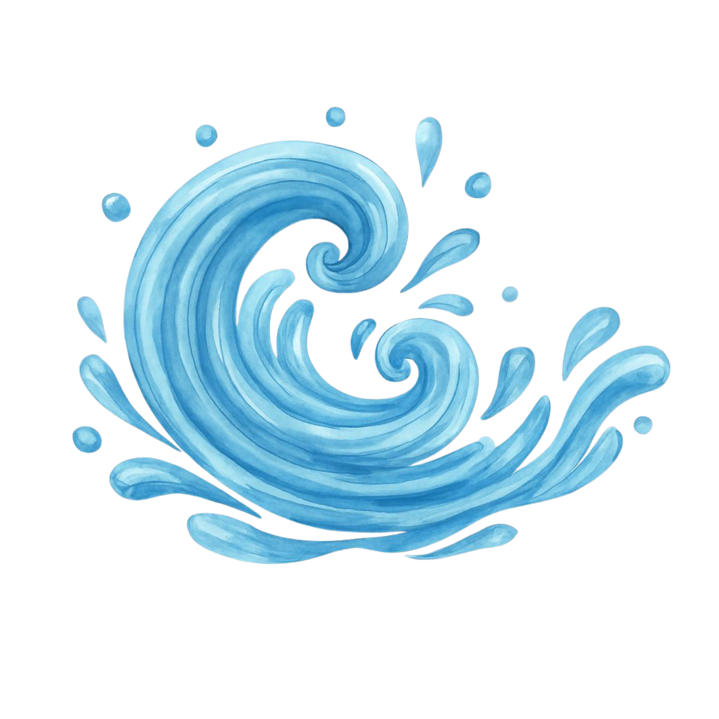 Animated blue water splash with waves and droplets.