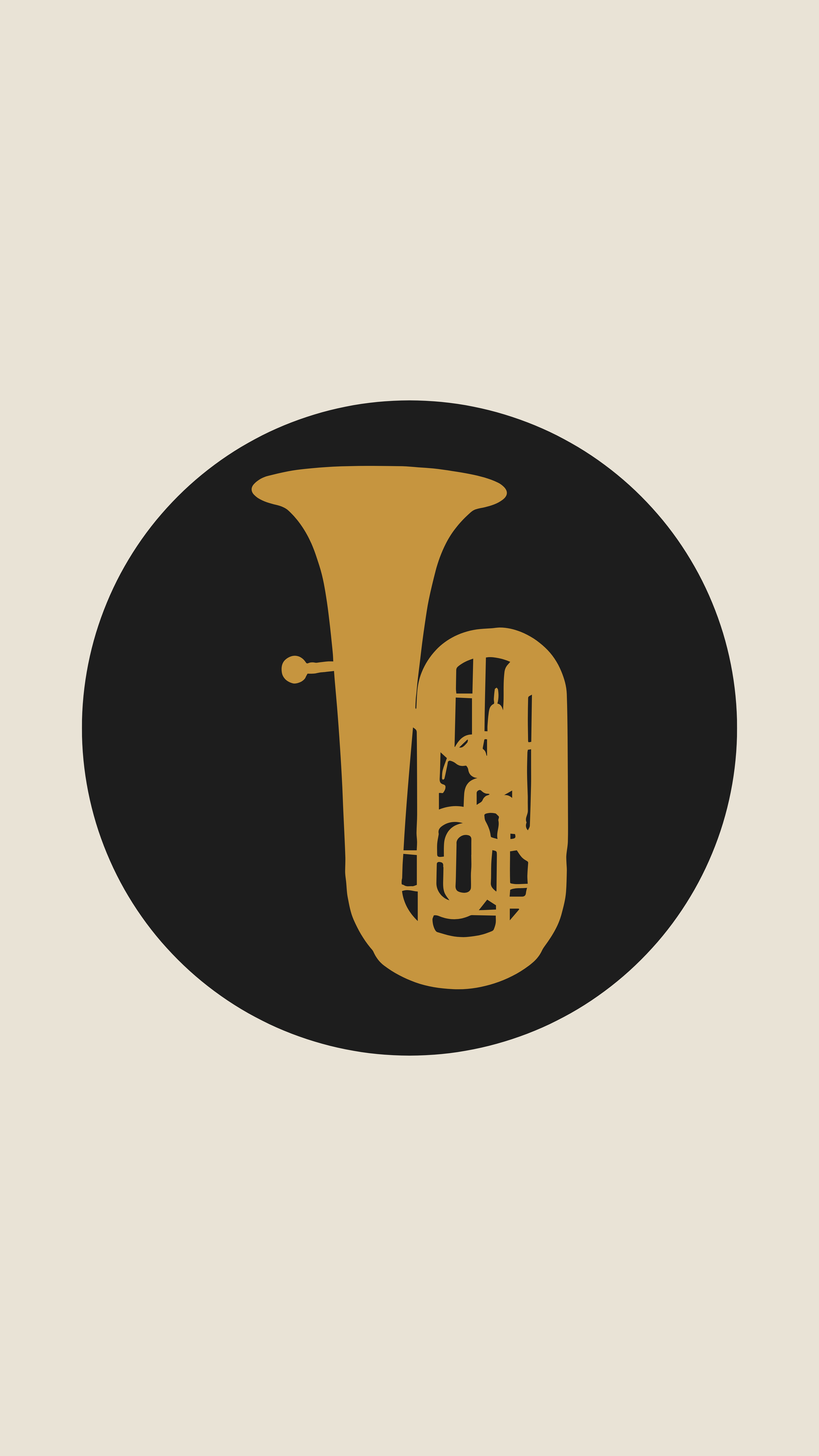A minimalistic digital illustration of a saxophone with a black circular background.