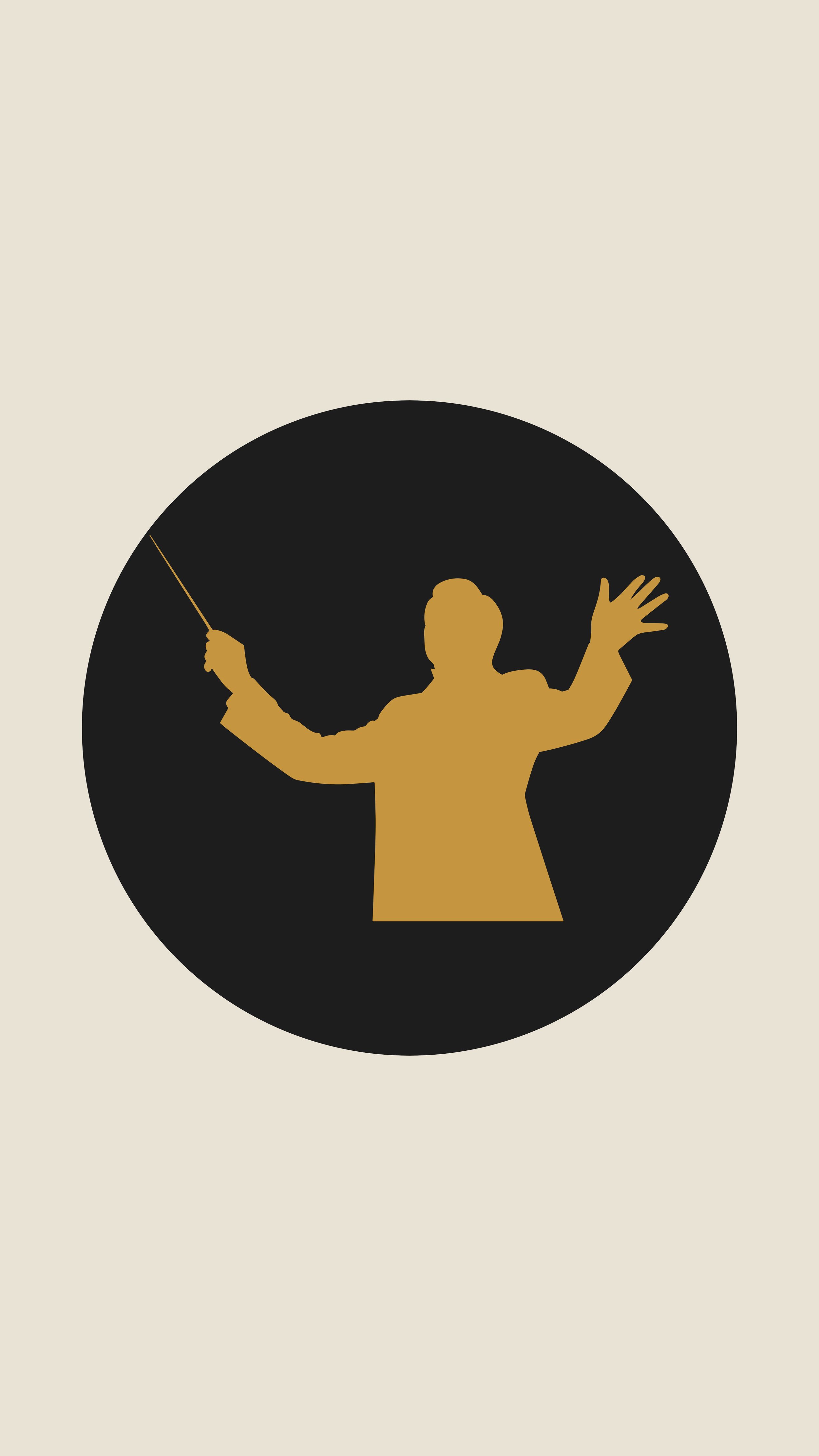 Minimalist illustration of a person conducting an orchestra, holding a conductor's baton in one hand and raising the other hand.