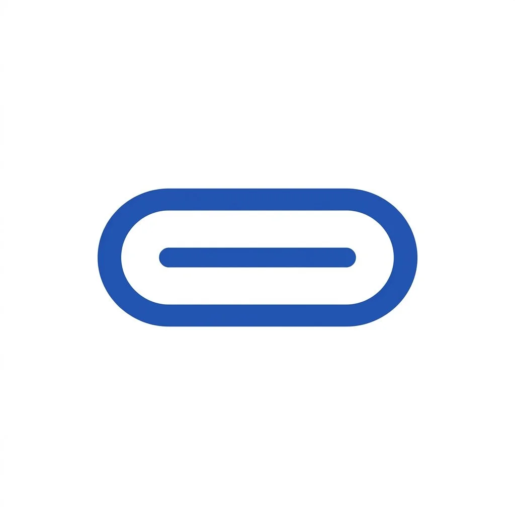 Simple blue paperclip icon on a white background