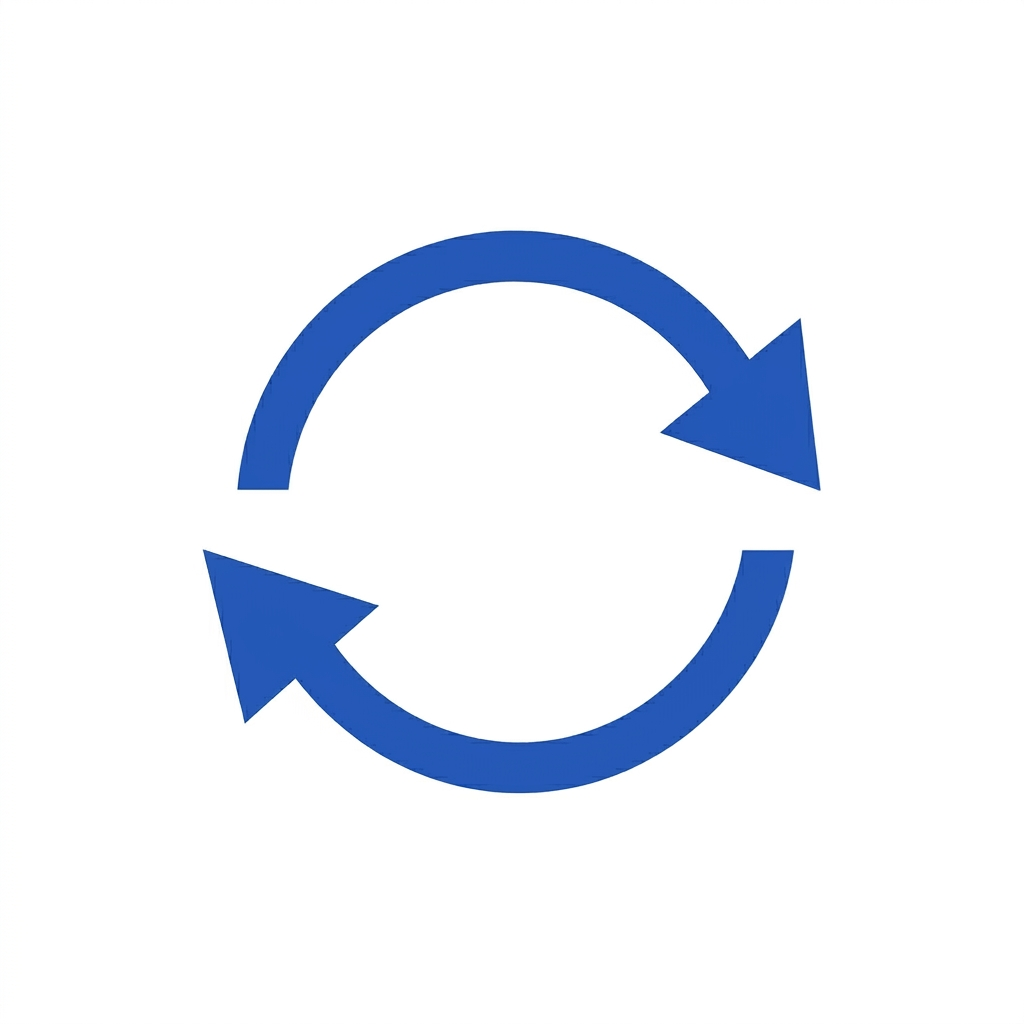 A blue circular refresh or recycle symbol with two arrows forming a loop on a white background.