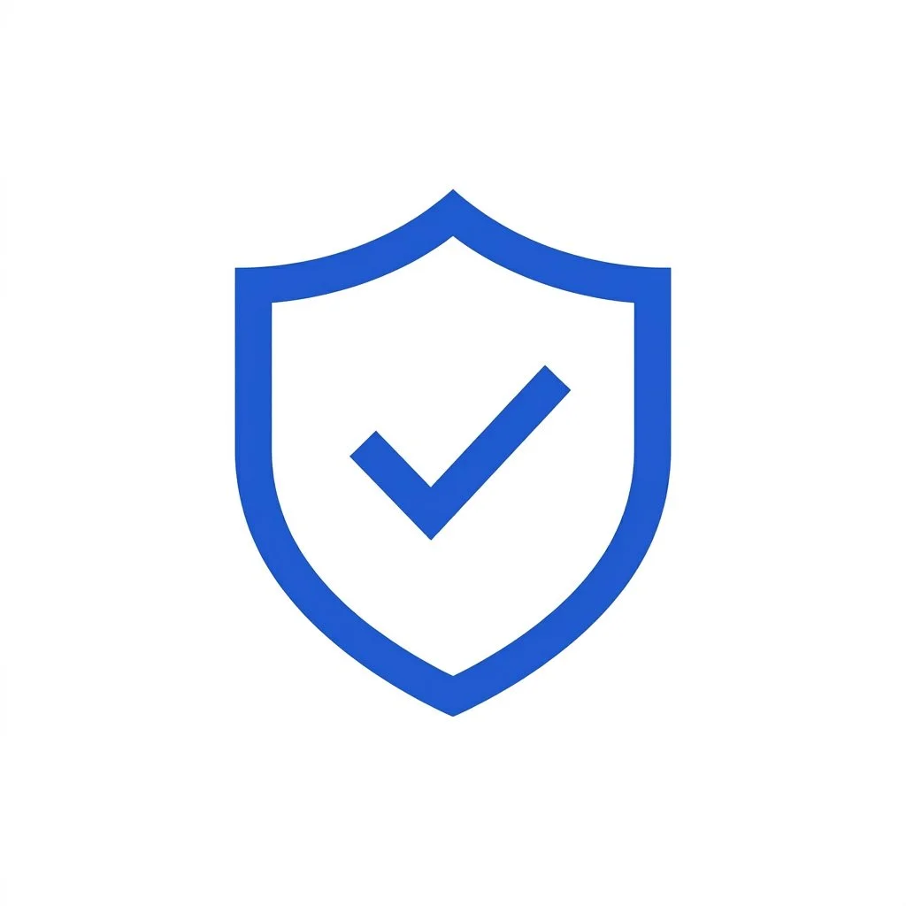 Blue shield icon with a check mark inside.
