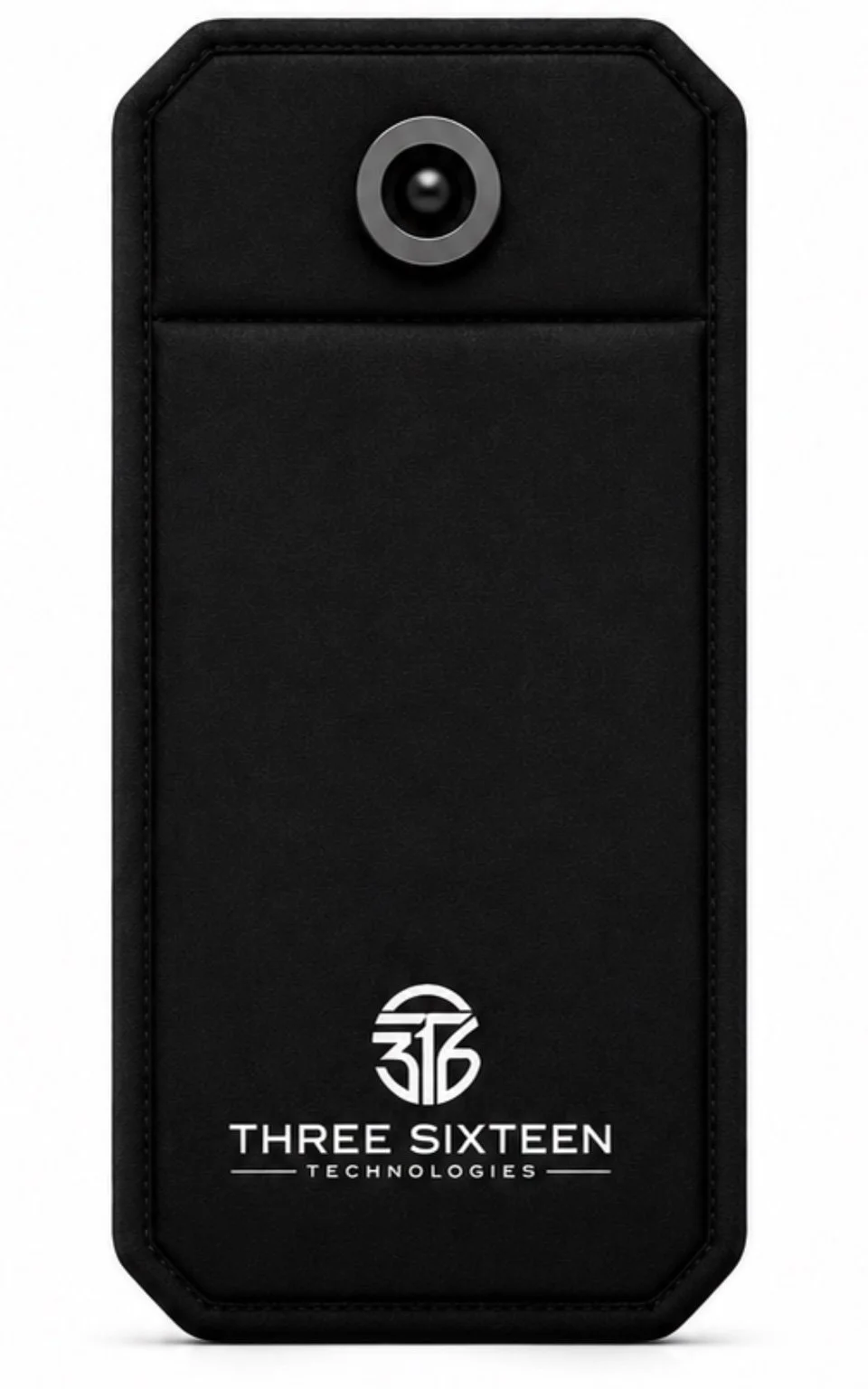 Black Secure Magnetic-Lock Phone Pouch with an integrated locking mechanism.