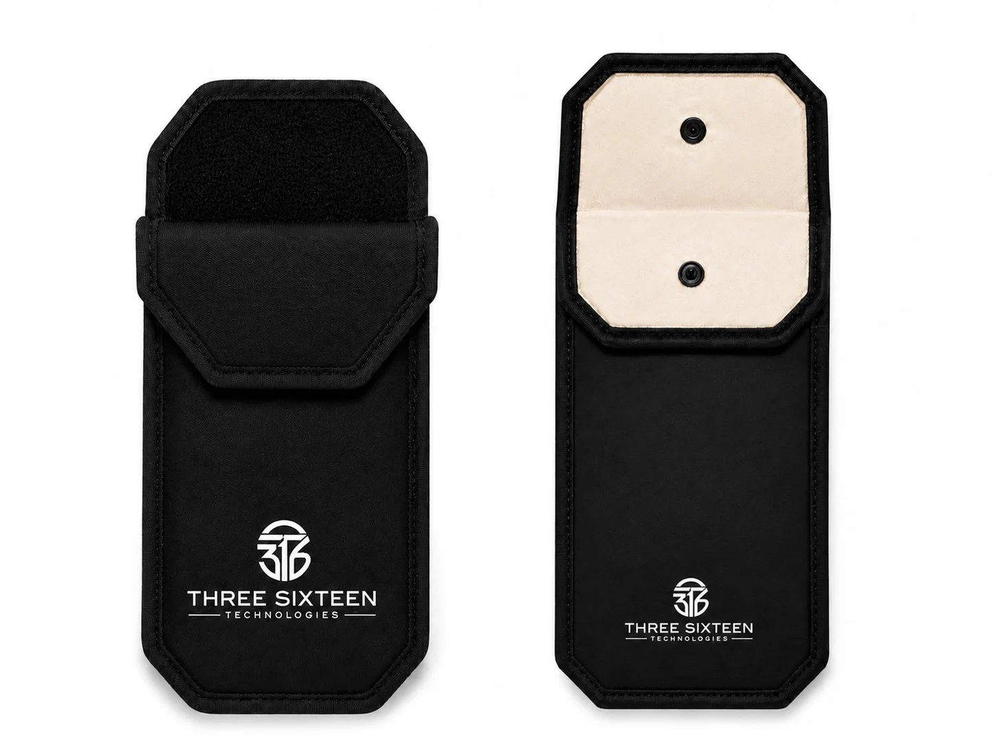 Black reusable phone pouch designed to help limit phone calls and Wi-Fi when properly closed.