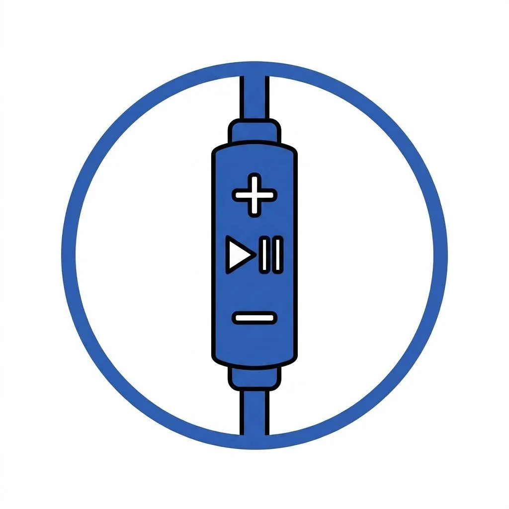 Smartphone with music controls inside a circular outline.