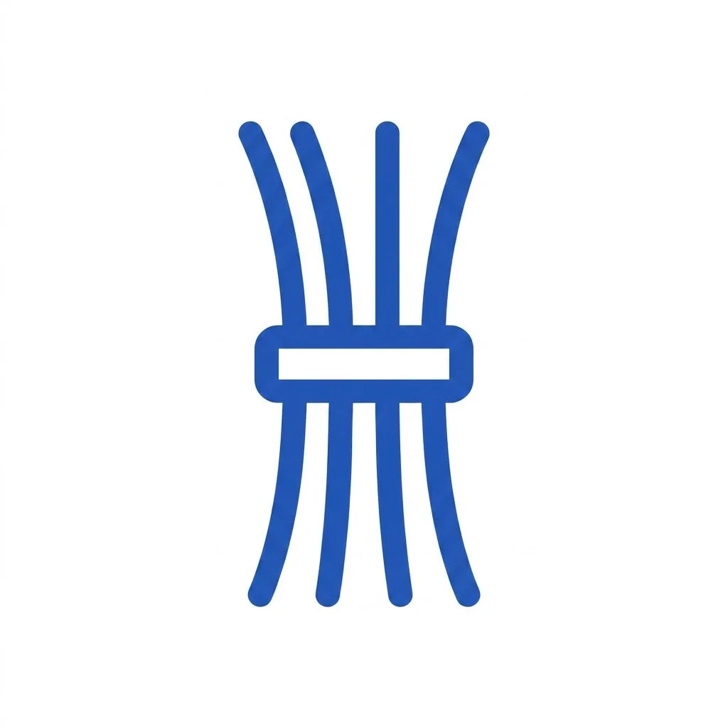 Blue icon of a bundle of spaghetti noodles tied with a band.