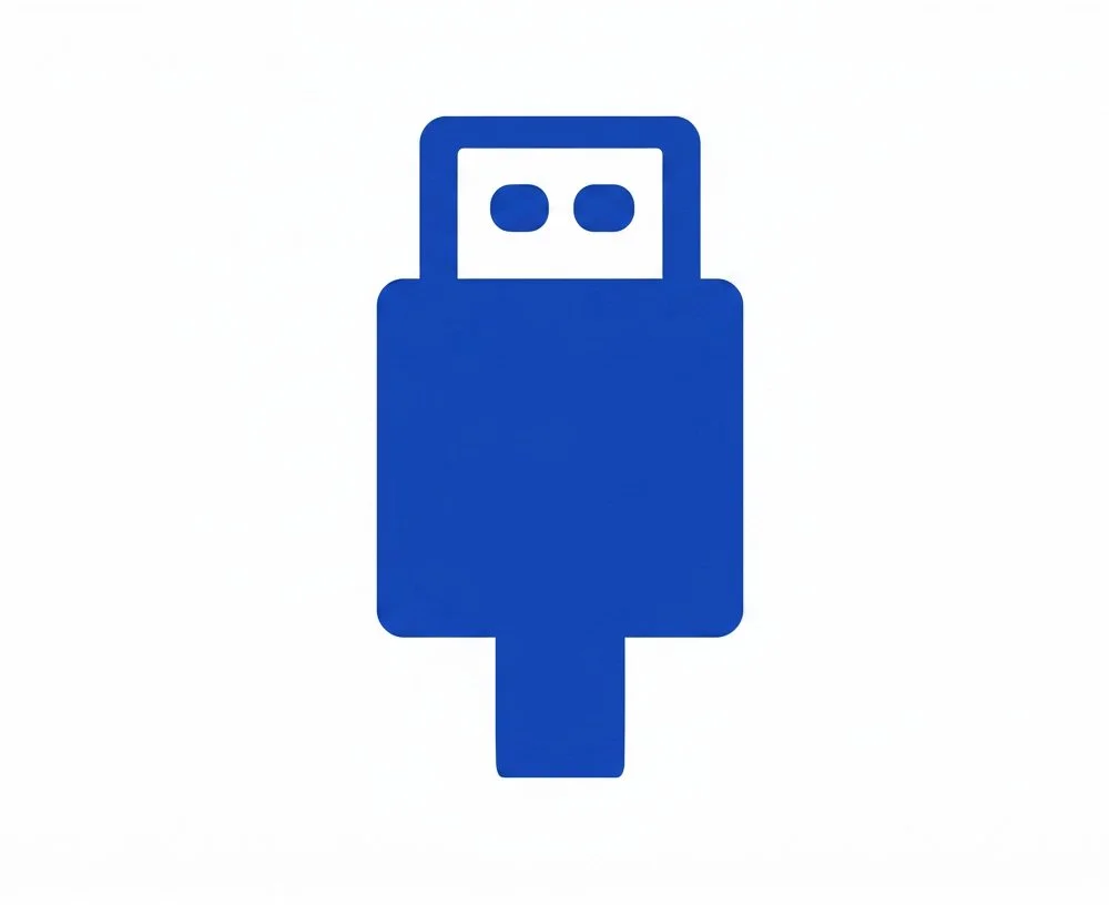 Blue icon of a USB flash drive with a rectangular shape and a USB connector at the bottom.
