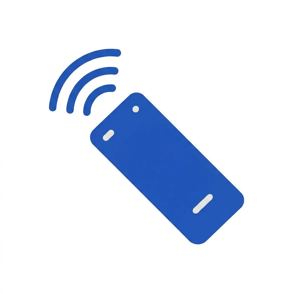 Icon of a blue smartphone emitting wireless signals.