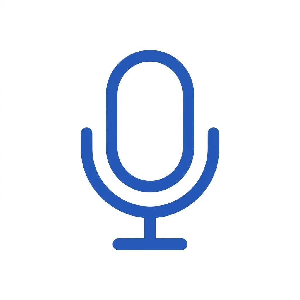 Blue microphone icon on a white background