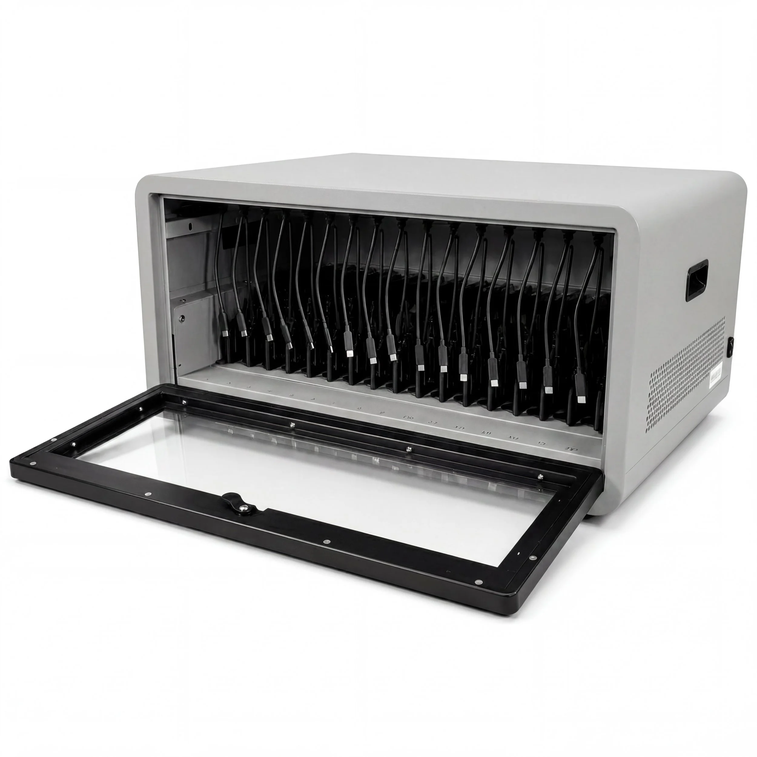 Pre-wired 16 Unit Charging Cabinet with charging cables routed to numbered device bays.