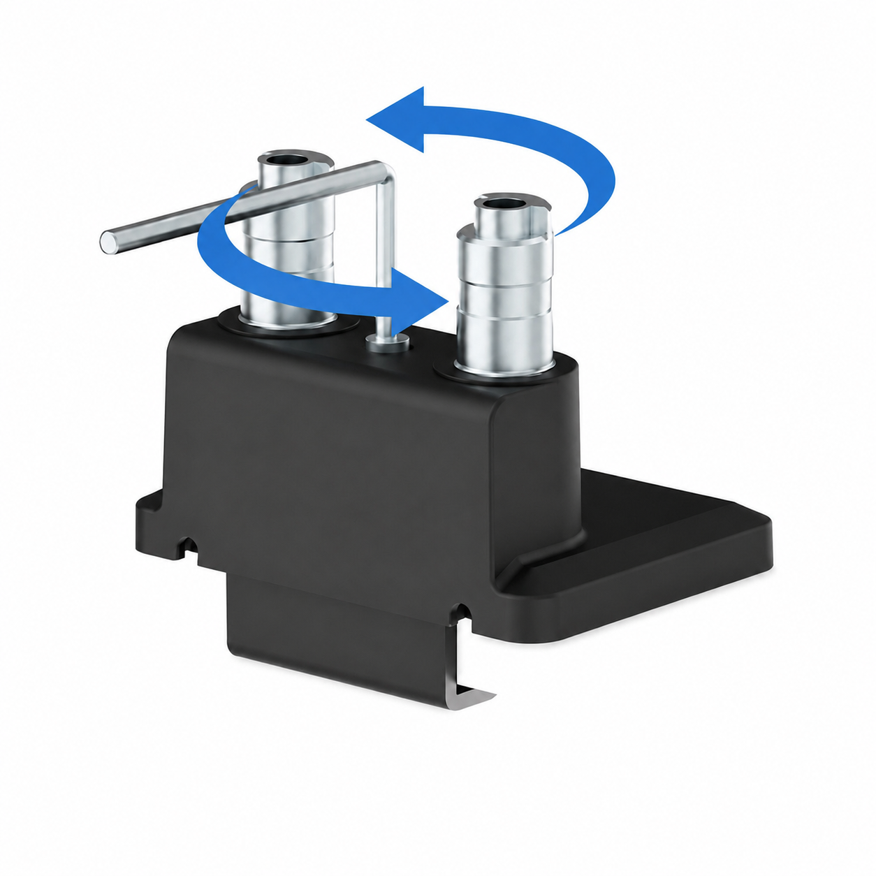 Topside clamp installation system for securing the LiftMax dual monitor arm from above the desk.