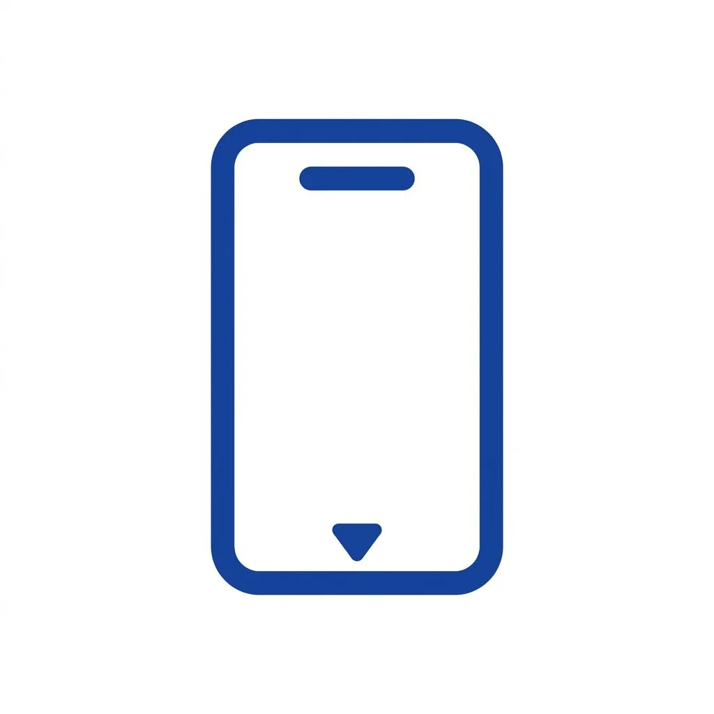 Simple blue outline of a smartphone with a small triangle at the bottom indicating the home button.