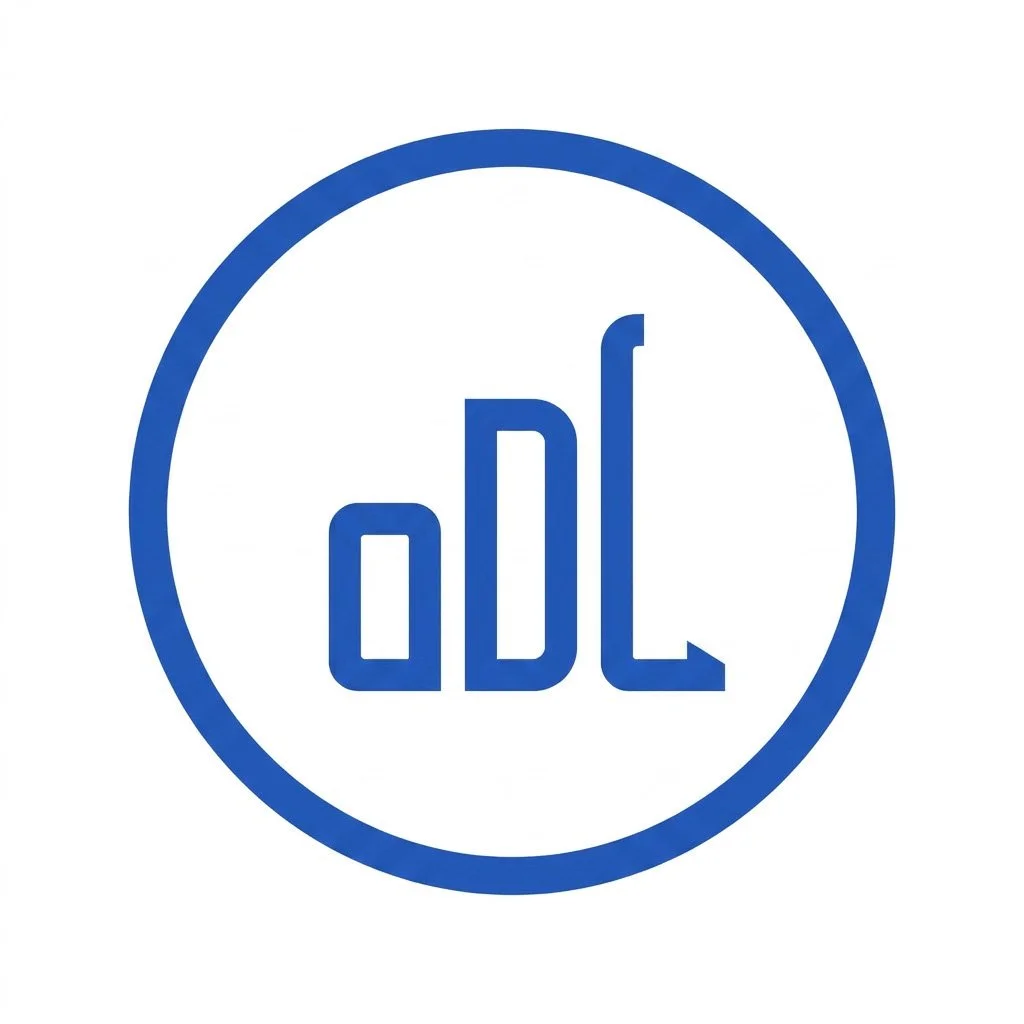 Blue icon of a bar graph with three ascending bars enclosed in a circle.