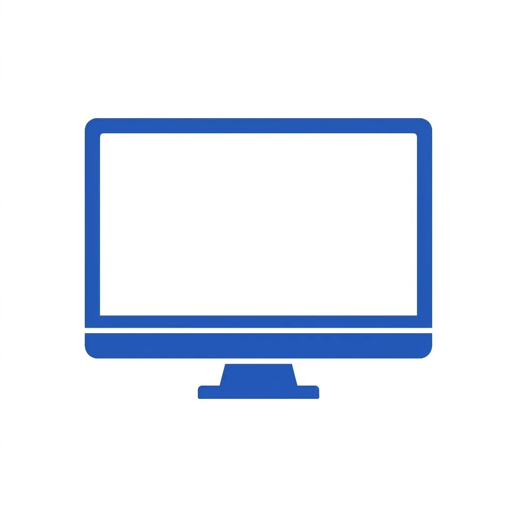 Icon of a computer monitor in blue against a white background.