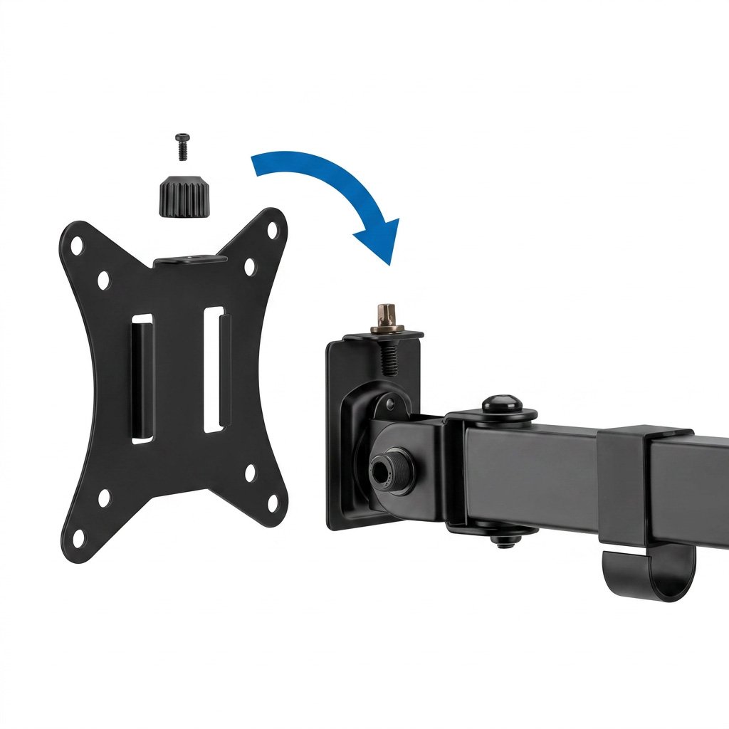 Detachable quick-release VESA plates for installing two monitors.