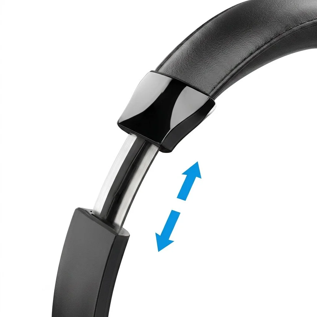 Adjustable leatherette headband on the single-ear wireless Bluetooth headset.