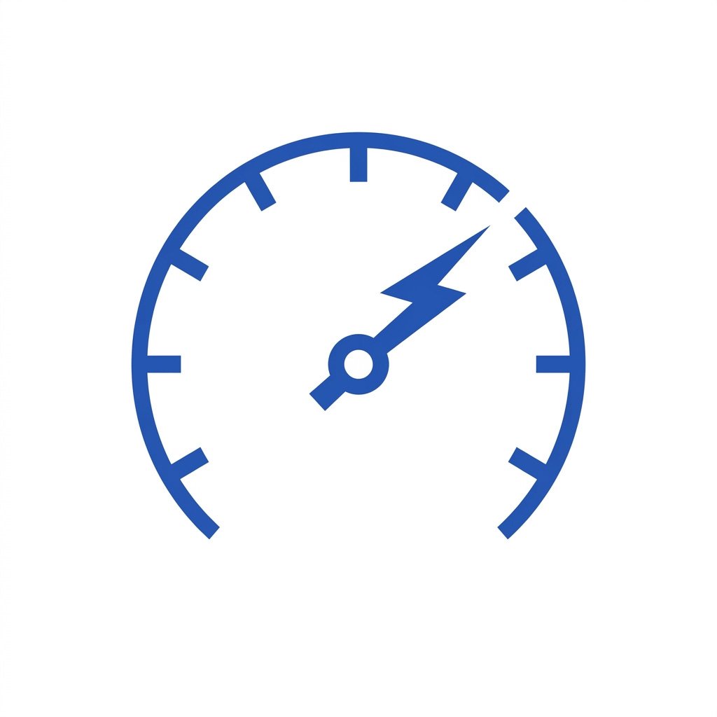 Blue gauge or meter with a lightning bolt symbol, indicating high or maximum level.