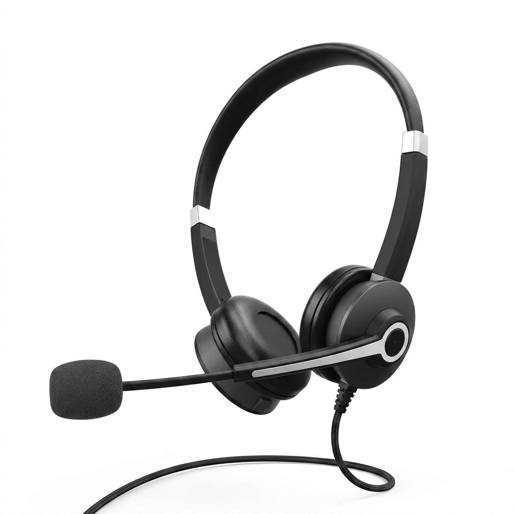 Everyday wired headset with a noise-cancelling boom microphone and padded ear cushions.