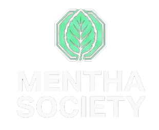 Mentha Society logo with a green mint leaf graphic and white text