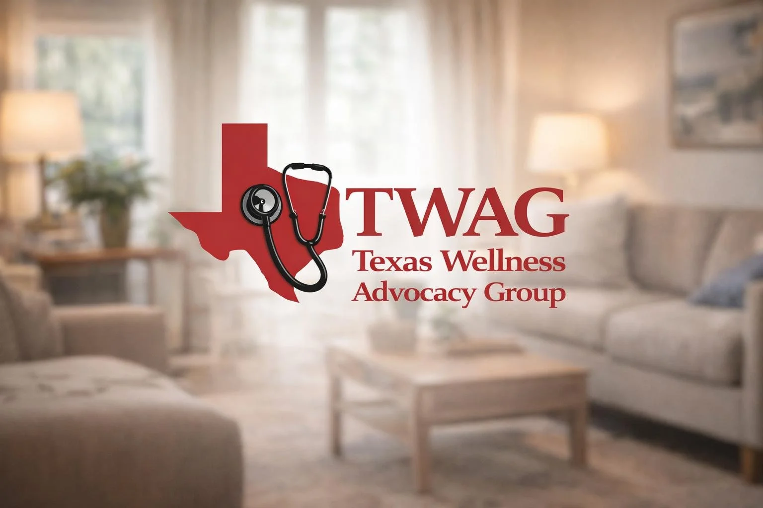 Logo for Texas Wellness Advocacy Group with the outline of Texas and a stethoscope.
