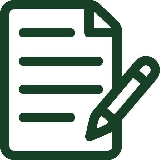 Icon of a document with lines of text and a pencil, representing writing or editing.