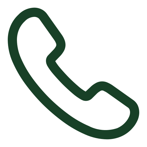 A simple icon of a telephone handset in dark green.