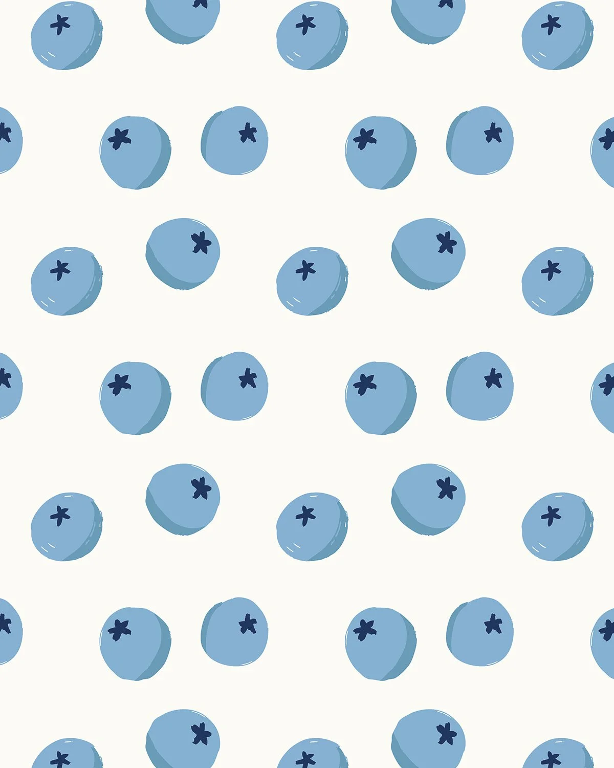 Hand-drawn blueberry botanical toss repeat surface pattern on cream by Yours Always Anna — available for fabric, kitchen textile, and gift wrap licensing