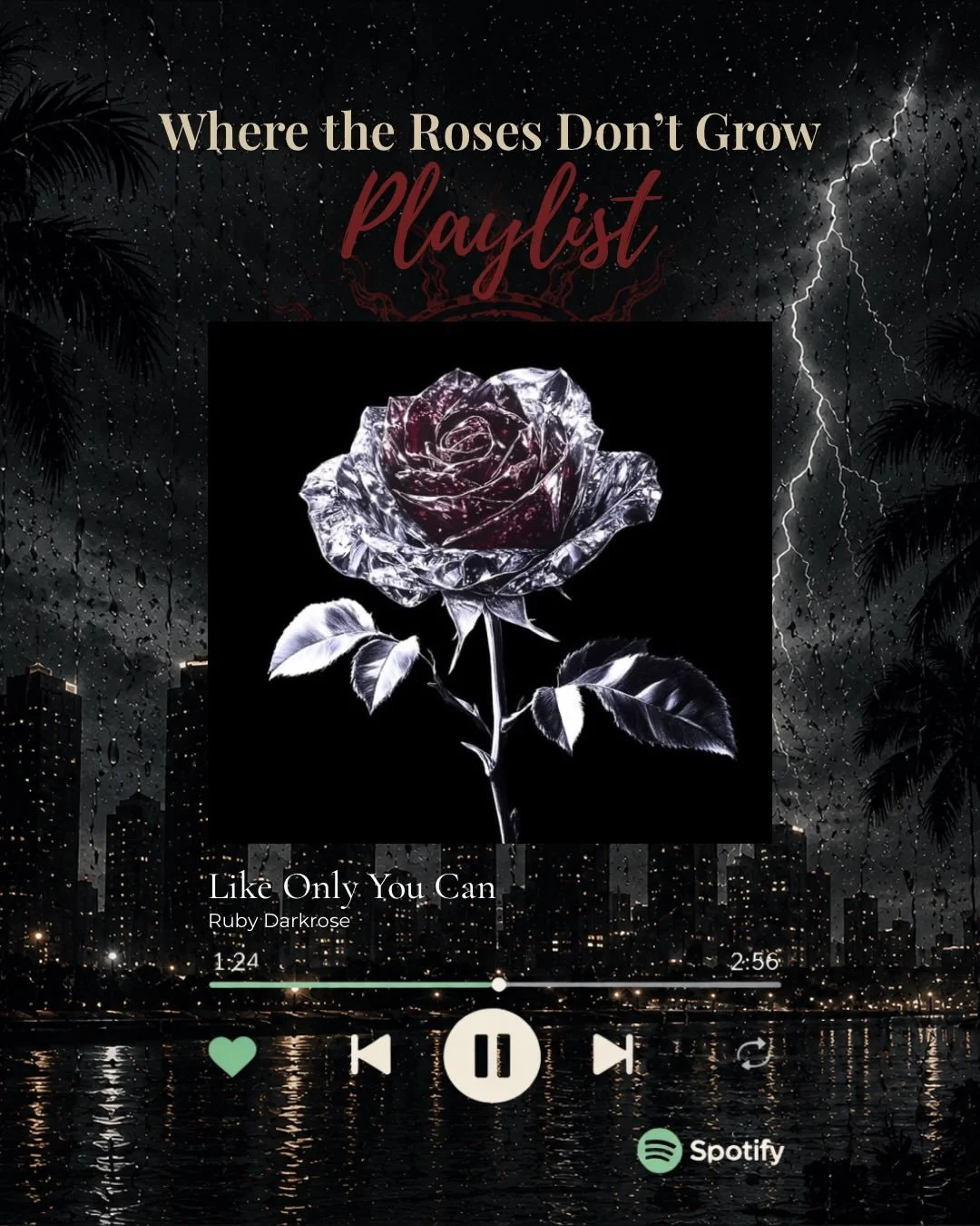 Tampa storms. Ritual ash. Late-night investigations. Falling in love while everything burns around them. 

This is the soundtrack of Where the Roses Don&rsquo;t Grow🌧️🥀

A playlist for:
⚡️Haunted bookstores
⚡️emotionally exhausted investigators
⚡️o