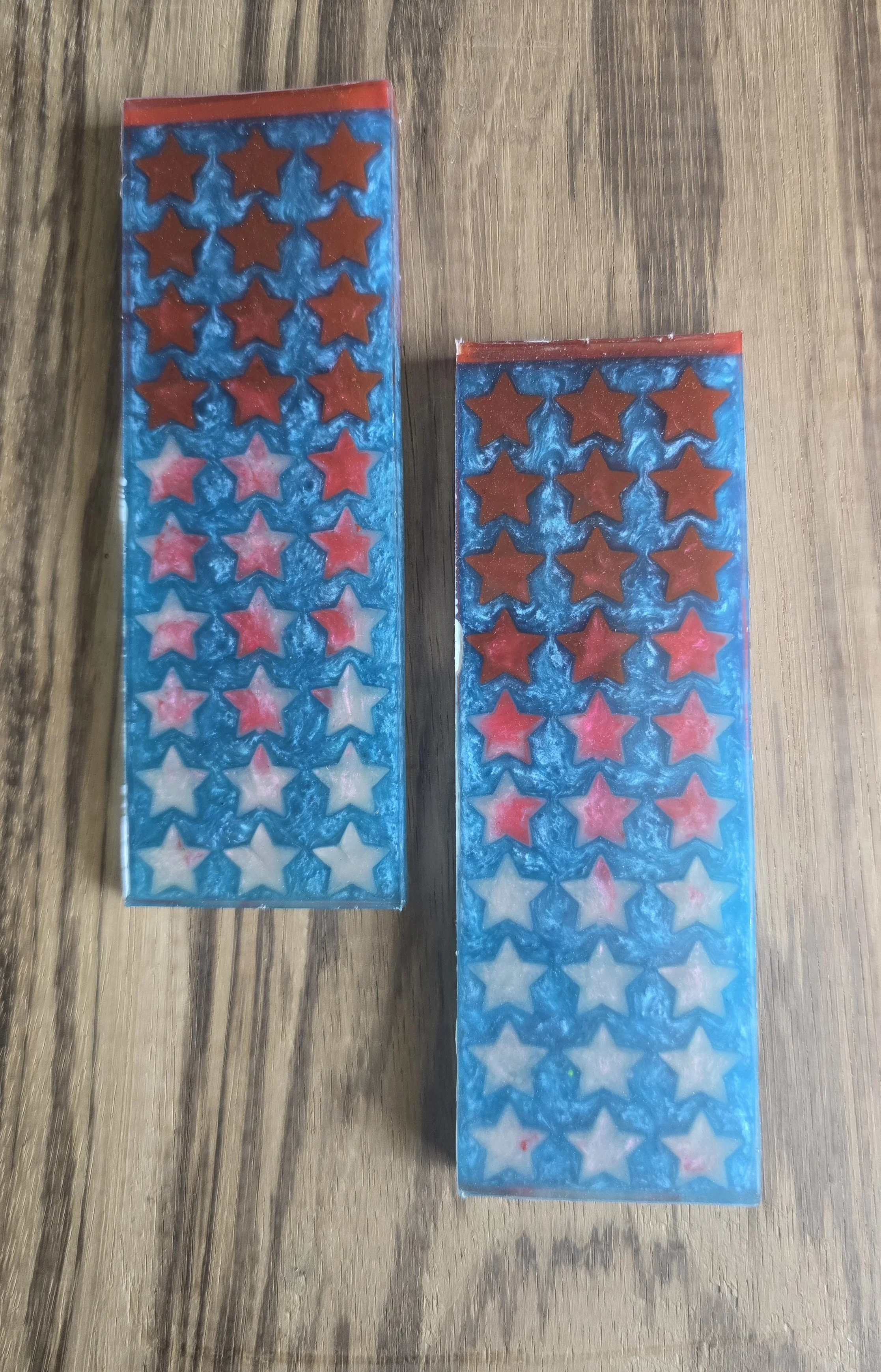RED WHITE AND BLUE STARS PATTERN .4x2x6 inch RESIN KNIFE SCALES