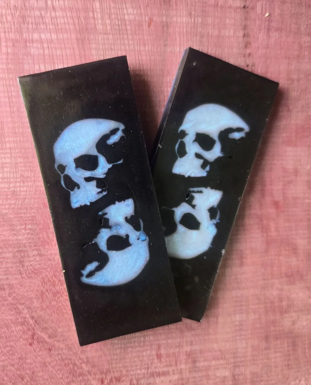 Blue pearl skulls in black resin knife scales 2.25x4.5x.25